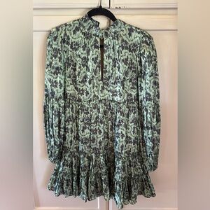 Cinq a Sept Green and Black Ruffled Long Sleeve Blouse